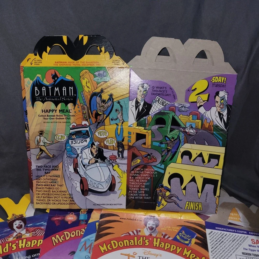 Vintage McDonald's Happy Meal Boxes Batman Teletubbies Show White Pooh Halloween